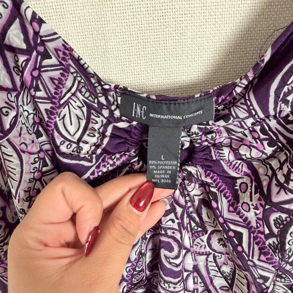 INC International Concepts Purple Paisley Maxi Dress Womens Large V-Neck Stretch - Picture 4 of 5